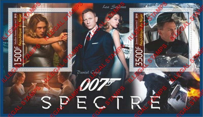 Niger 2019 James Bond Spectre Illegal Stamp Souvenir Sheet of 2