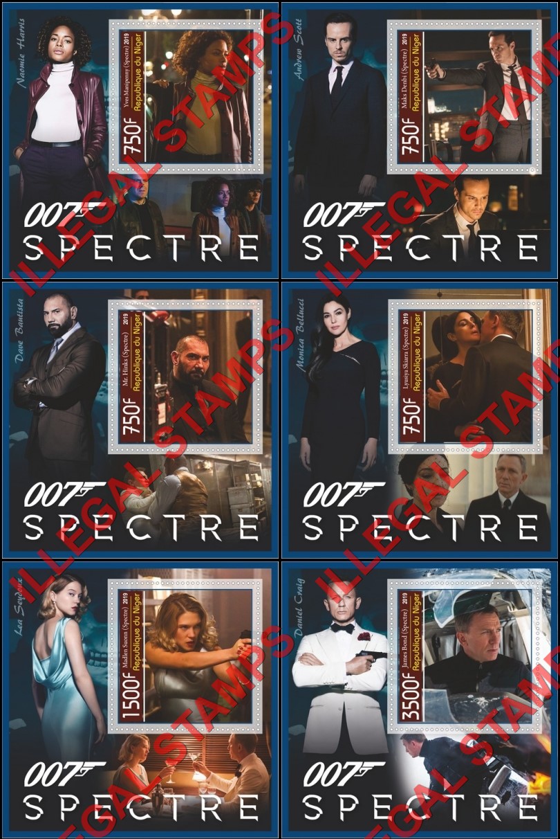 Niger 2019 James Bond Spectre Illegal Stamp Souvenir Sheets of 1