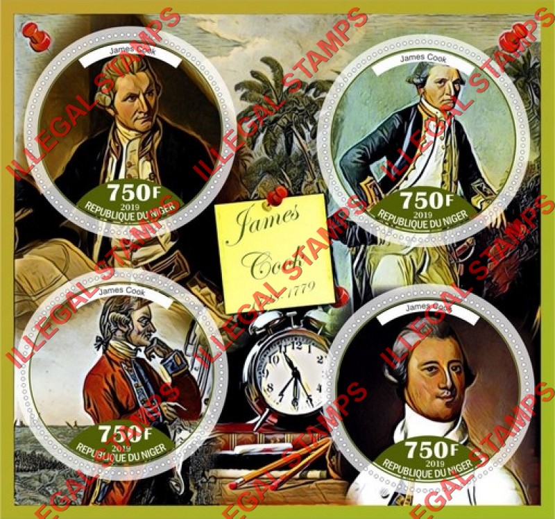 Niger 2019 James Cook (different a) Illegal Stamp Souvenir Sheet of 4