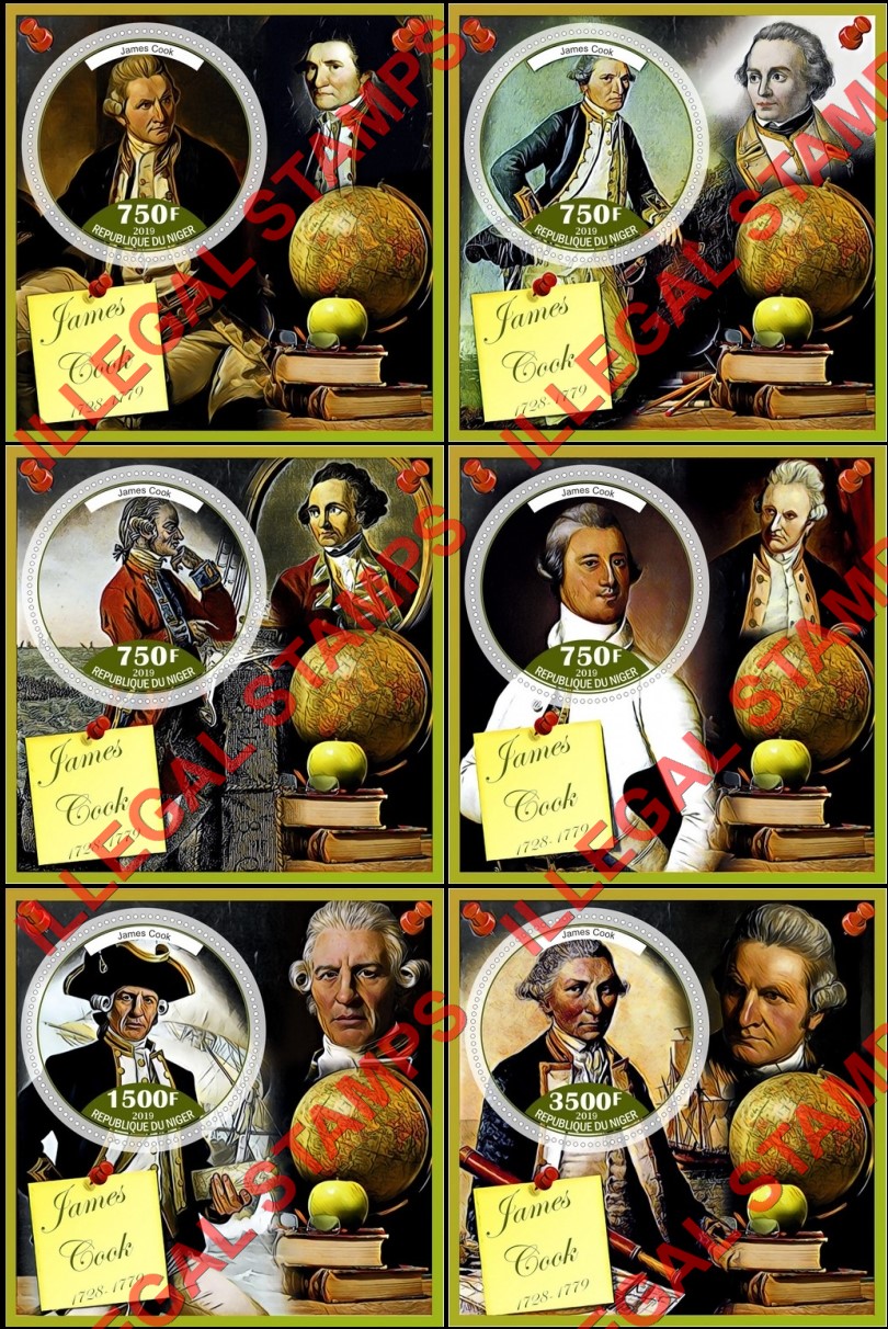 Niger 2019 James Cook (different a) Illegal Stamp Souvenir Sheets of 1