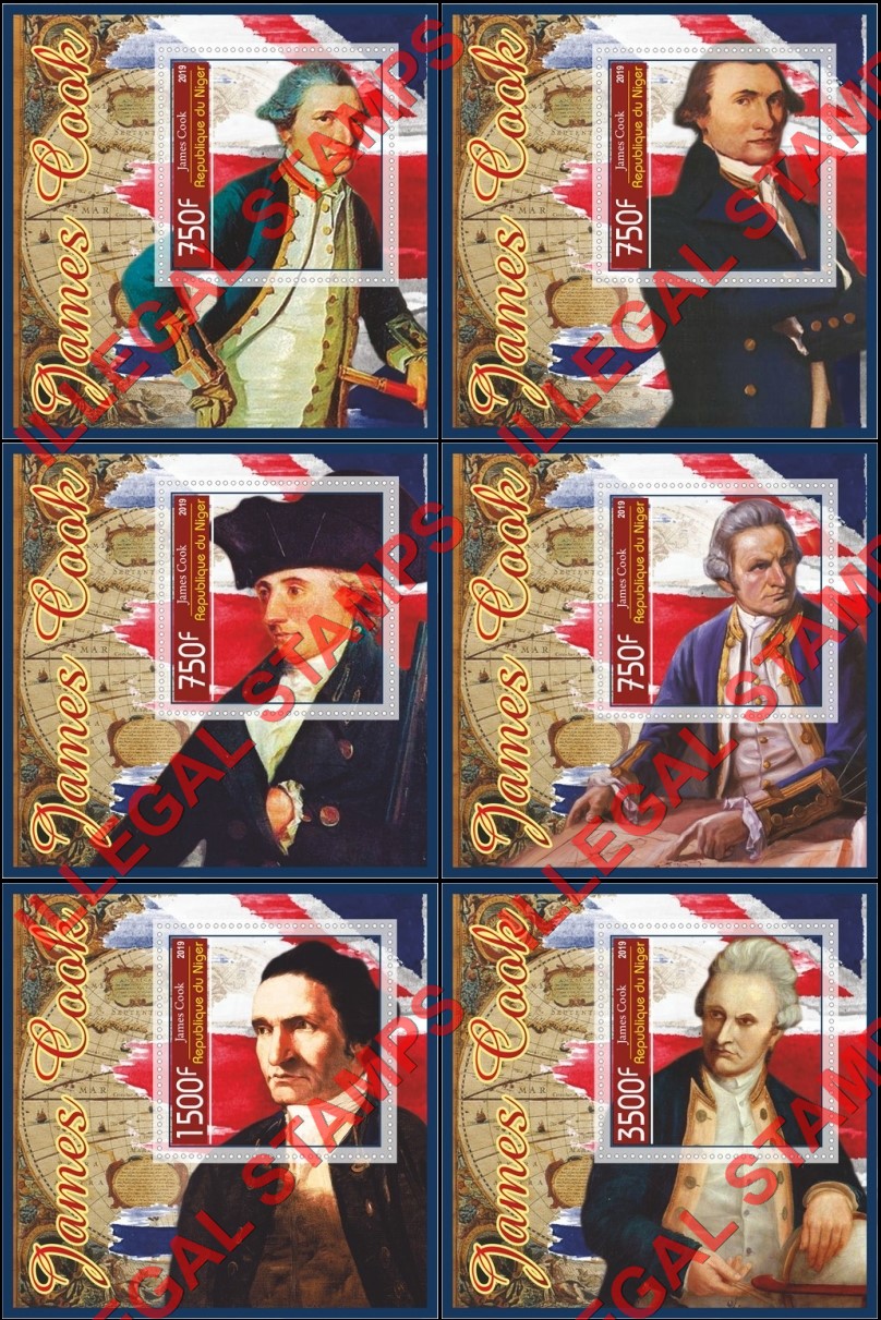 Niger 2019 James Cook (different) Illegal Stamp Souvenir Sheets of 1