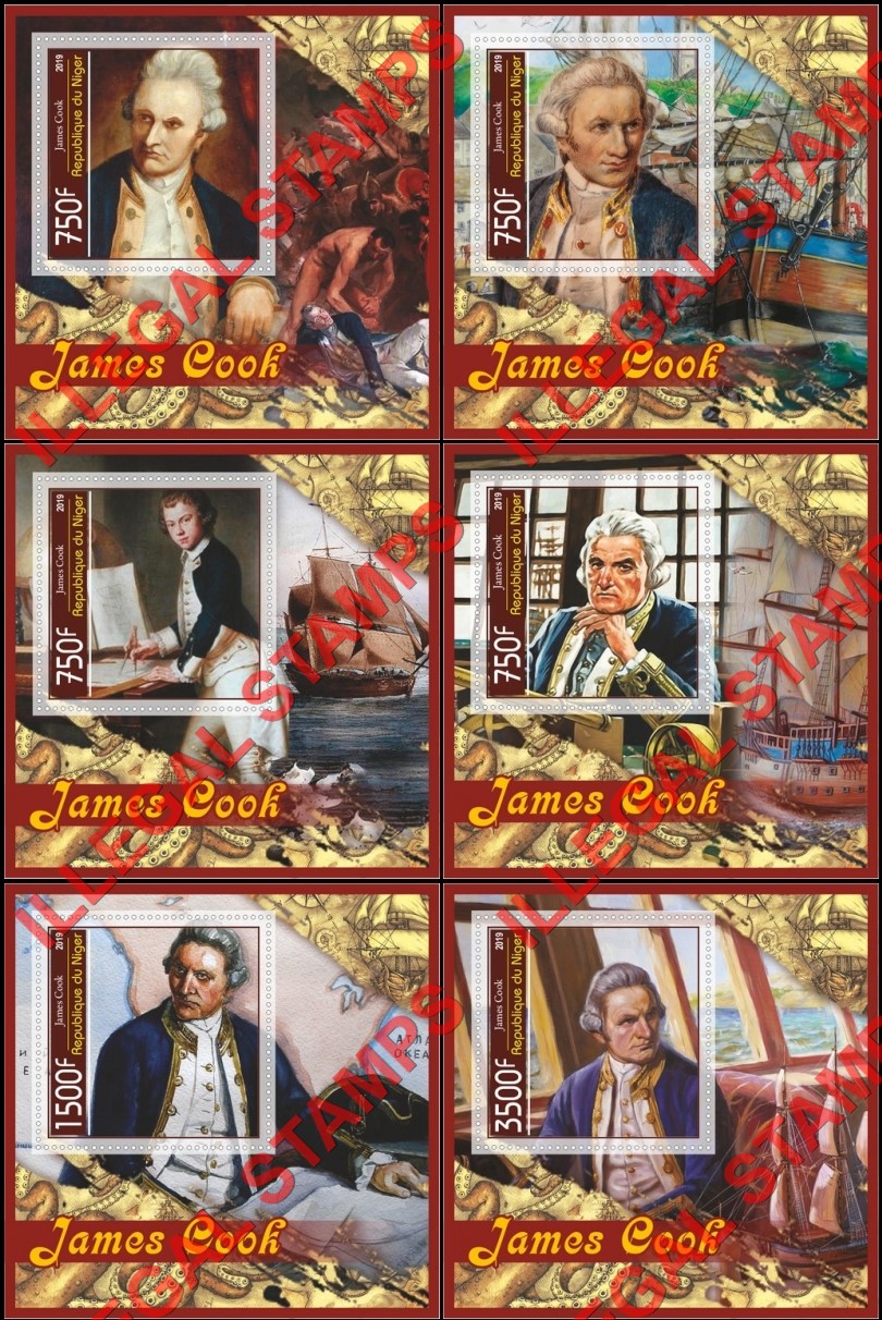 Niger 2019 James Cook Illegal Stamp Souvenir Sheets of 1