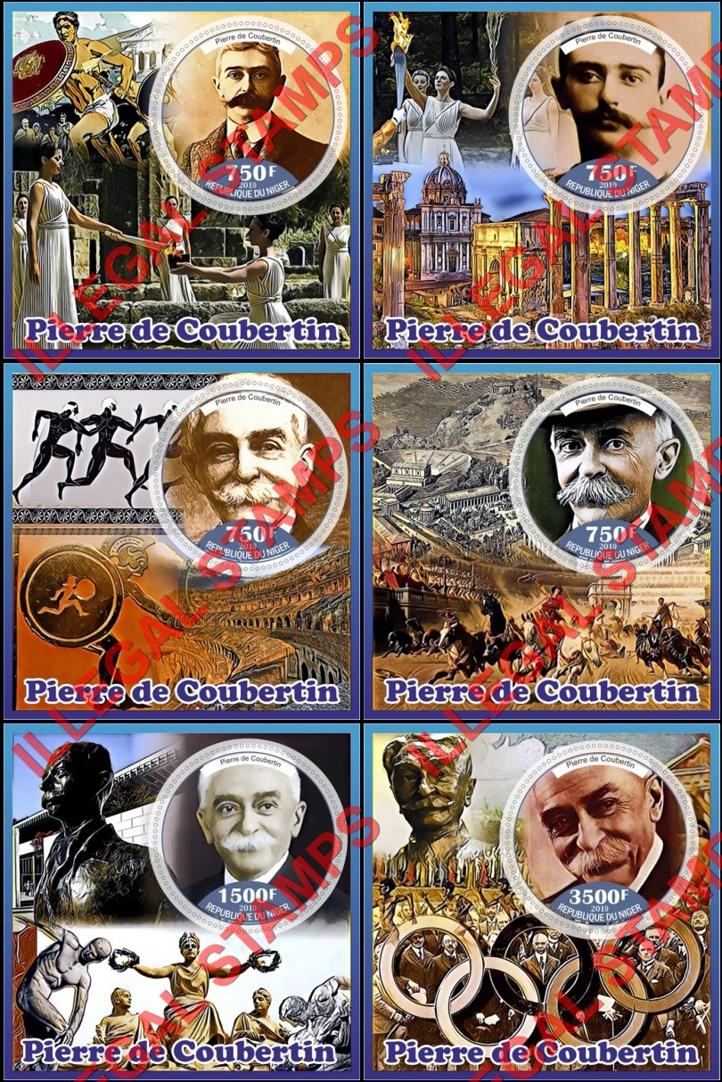 Niger 2019 Pierre de Coubertin Illegal Stamp Souvenir Sheets of 1
