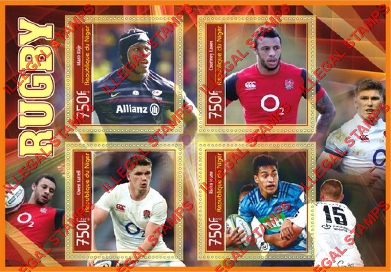 Niger 2019 Rugby Illegal Stamp Souvenir Sheet of 4