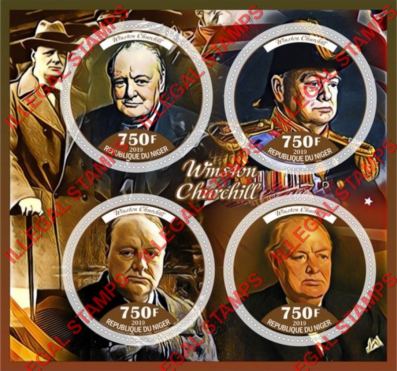Niger 2019 Winston Churchill (different) Illegal Stamp Souvenir Sheet of 4