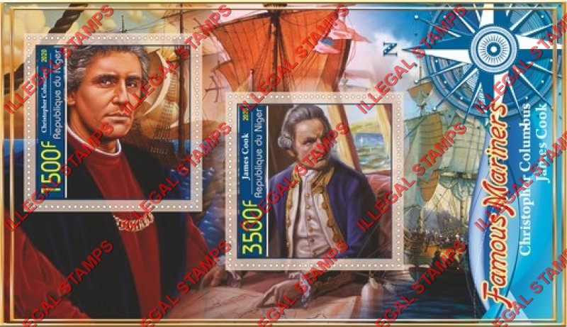 Niger 2020 Famous Mariners Illegal Stamp Souvenir Sheet of 2