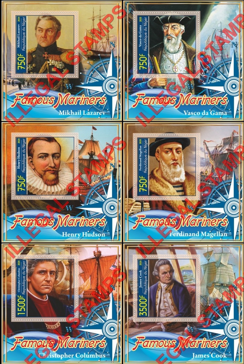 Niger 2020 Famous Mariners Illegal Stamp Souvenir Sheets of 1