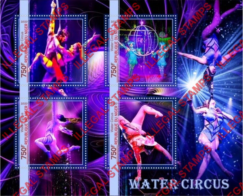 Niger 2020 Water Circus Illegal Stamp Souvenir Sheet of 4