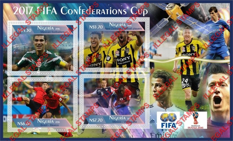 Nigeria 2016 FIFA Confederation Cup in 2017 Soccer Illegal Stamp Souvenir Sheet of 4