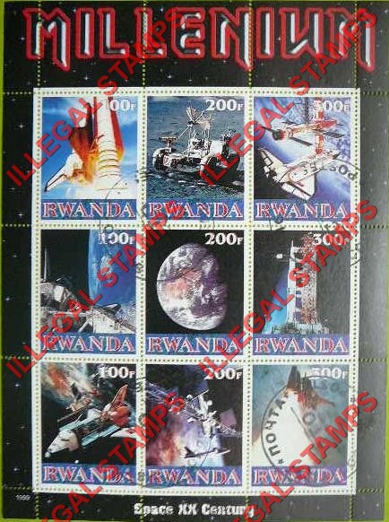 Rwanda 1999 Millenium Space in the 20th Century Illegal Stamp Sheet of 9 Rwanda 1999 Millenium Space in the 20th Century Illegal Stamp Sheet of 9