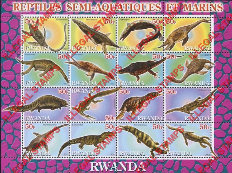 Rwanda 2001 Semi-aquatic and Marine Reptiles Illegal Stamp Sheet of 9 Rwanda 2001 Semi-aquatic and Marine Reptiles Illegal Stamp Sheet of 9