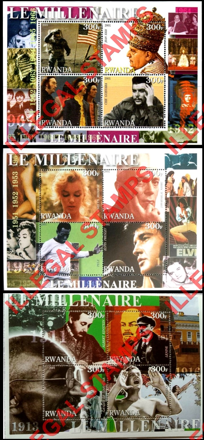 Rwanda 2001 The Millenium Illegal Stamp Souvenir Sheets of 4 (Part 1) Rwanda 2001 The Millenium Illegal Stamp Souvenir Sheets of 4 (Part 1)