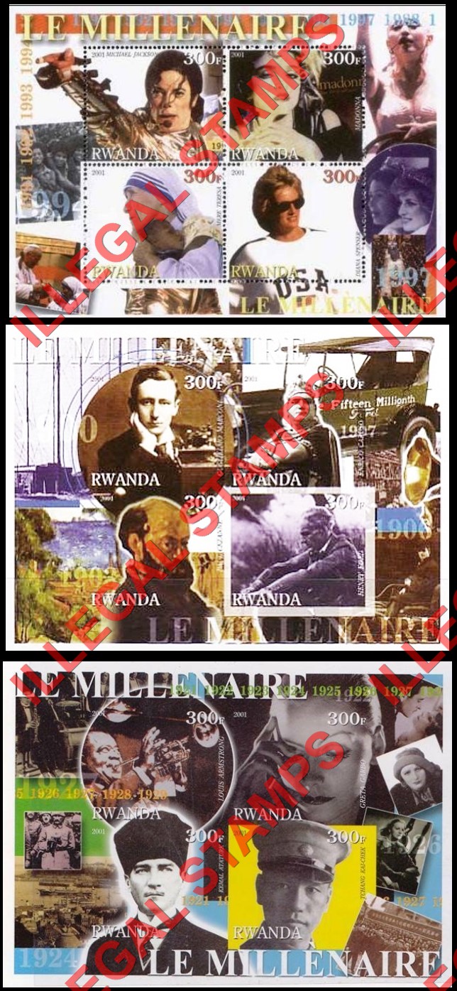 Rwanda 2001 The Millenium Illegal Stamp Souvenir Sheets of 4 (Part 2) Rwanda 2001 The Millenium Illegal Stamp Souvenir Sheets of 4 (Part 2)