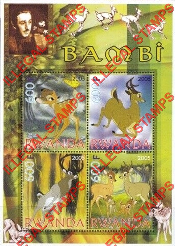 Rwanda 2005 Disney Bambi Illegal Stamp Souvenir Sheet of 4 Rwanda 2005 Disney Bambi Illegal Stamp Souvenir Sheet of 4