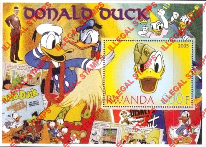 Rwanda 2005 Disney Donald Duck Illegal Stamp Souvenir Sheet of 1 Rwanda 2005 Disney Donald Duck Illegal Stamp Souvenir Sheet of 1