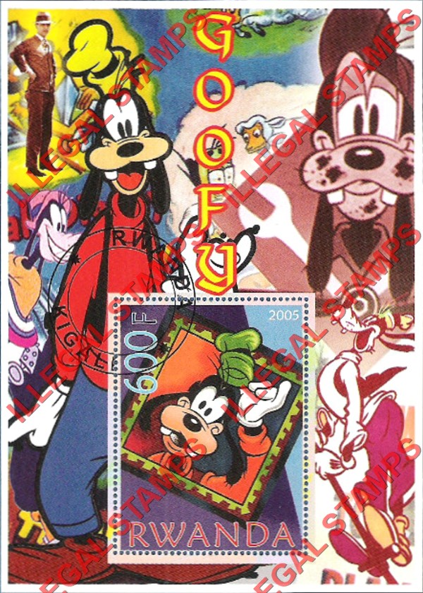 Rwanda 2005 Disney Goofy Illegal Stamp Souvenir Sheet of 1 Rwanda 2005 Disney Goofy Illegal Stamp Souvenir Sheet of 1