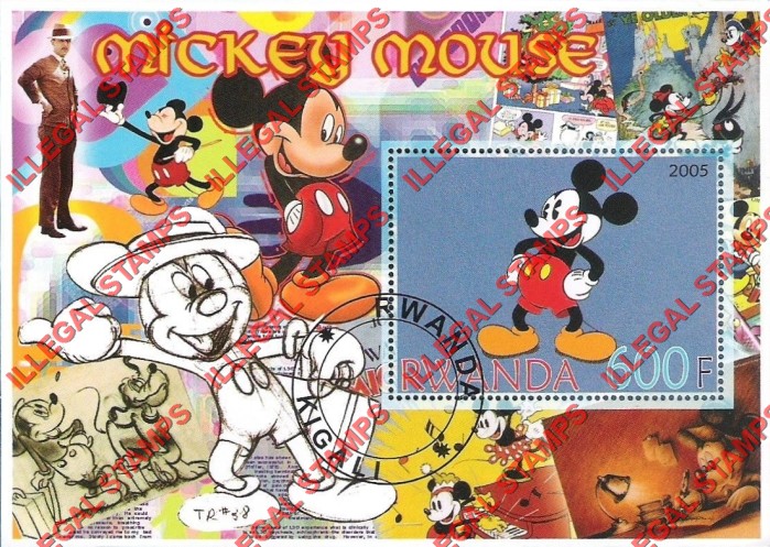 Rwanda 2005 Disney Mickey Mouse Illegal Stamp Souvenir Sheet of 1 Rwanda 2005 Disney Mickey Mouse Illegal Stamp Souvenir Sheet of 1