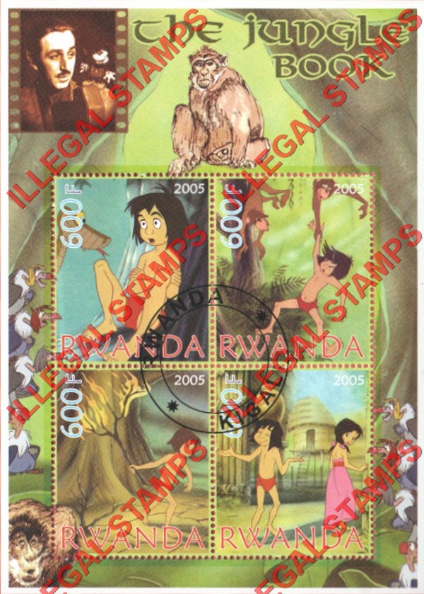 Rwanda 2005 Disney The Jungle Book Illegal Stamp Souvenir Sheet of 4 Rwanda 2005 Disney The Jungle Book Illegal Stamp Souvenir Sheet of 4