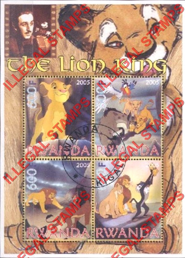 Rwanda 2005 Disney The Lion King Illegal Stamp Souvenir Sheet of 4 Rwanda 2005 Disney The Lion King Illegal Stamp Souvenir Sheet of 4