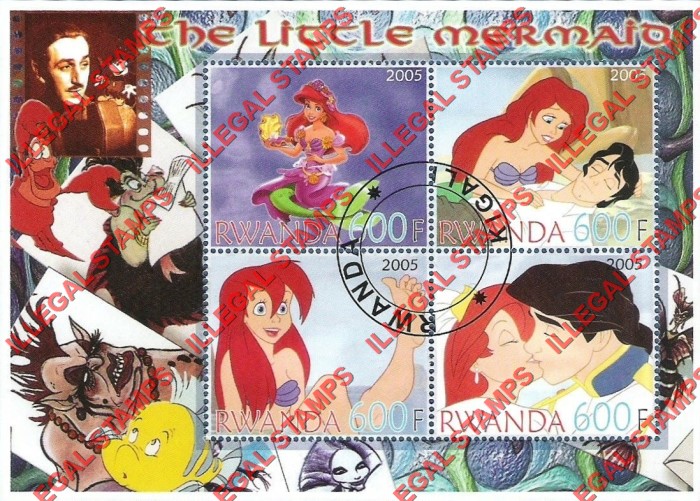 Rwanda 2005 Disney The Little Mermaid Illegal Stamp Souvenir Sheet of 4 Rwanda 2005 Disney The Little Mermaid Illegal Stamp Souvenir Sheet of 4