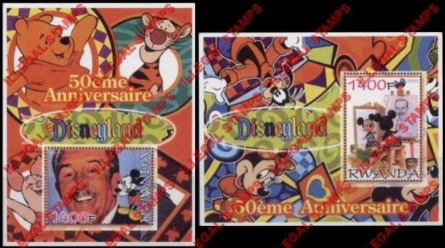 Rwanda 2005 Disneyland 50th Anniversary Illegal Stamp Souvenir Sheets of 1 Rwanda 2005 Disneyland 50th Anniversary Illegal Stamp Souvenir Sheets of 1