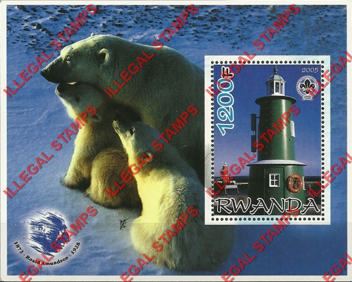 Rwanda 2005 Lighthouse Polar Bears Scouting Logo and Roald Amundsen Illegal Stamp Souvenir Sheet of 1 Rwanda 2005 Lighthouse Polar Bears Scouting Logo and Roald Amundsen Illegal Stamp Souvenir Sheet of 1