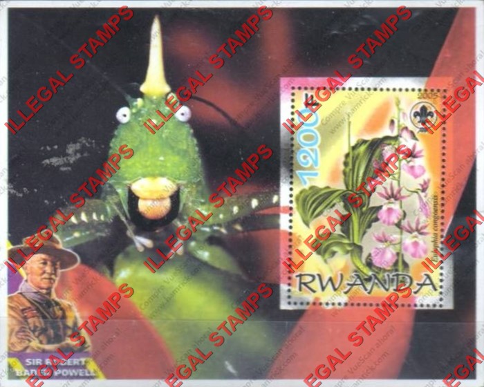 Rwanda 2005 Orchids Sea Creature Scouting Logo and Baden Powell Illegal Stamp Souvenir Sheet of 1 Rwanda 2005 Orchids Sea Creature Scouting Logo and Baden Powell Illegal Stamp Souvenir Sheet of 1