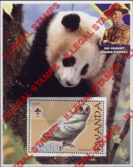 Rwanda 2005 Owl Giant Panda Scouting Logo and Baden Powell Illegal Stamp Souvenir Sheet of 1 Rwanda 2005 Owl Giant Panda Scouting Logo and Baden Powell Illegal Stamp Souvenir Sheet of 1