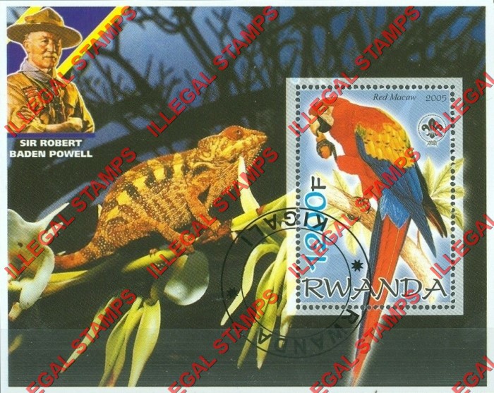 Rwanda 2005 Parrot Reptile Scouting Logo and Baden Powell Illegal Stamp Souvenir Sheet of 1 Rwanda 2005 Parrot Reptile Scouting Logo and Baden Powell Illegal Stamp Souvenir Sheet of 1