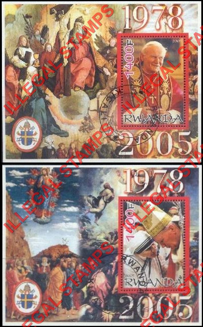 Rwanda 2005 Pope John Paul II Illegal Stamp Souvenir Sheets of 1 Rwanda 2005 Pope John Paul II Illegal Stamp Souvenir Sheets of 1