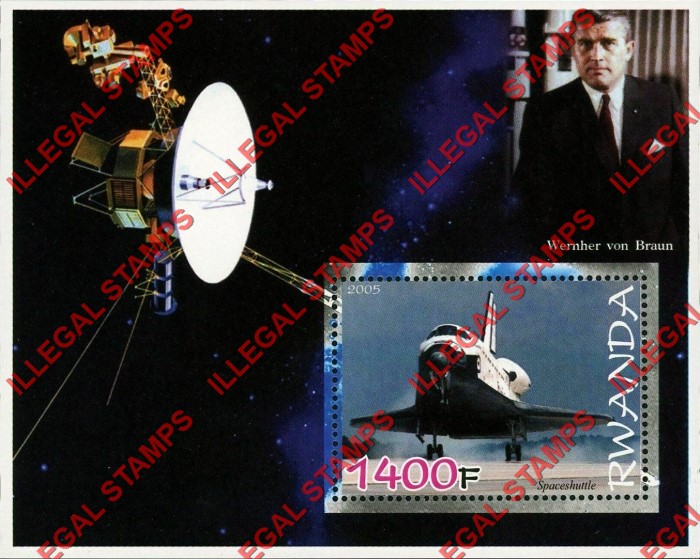 Rwanda 2005 Space Shuttle and Wernher von Braun Illegal Stamp Souvenir Sheet of 1 Rwanda 2005 Space Shuttle and Wernher von Braun Illegal Stamp Souvenir Sheet of 1