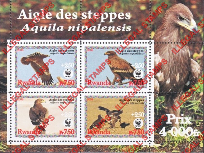 Rwanda 2008 Birds of Prey Steppe Eagle (WWF) Illegal Stamp Souvenir Sheet of 4 Rwanda 2008 Birds of Prey Steppe Eagle (WWF) Illegal Stamp Souvenir Sheet of 4