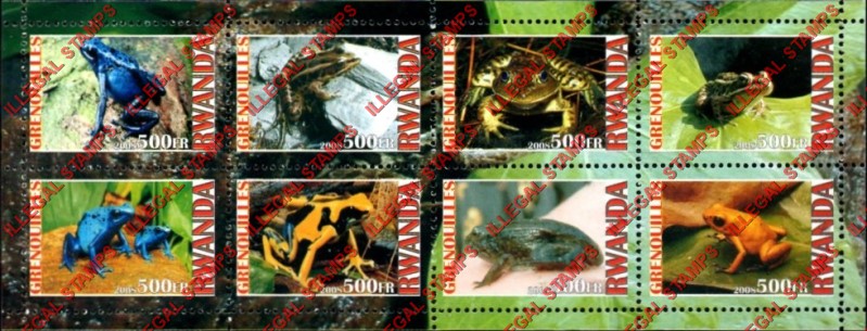Rwanda 2008 Frogs and Toads Illegal Stamp Souvenir Sheet of 8 Rwanda 2008 Frogs and Toads Illegal Stamp Souvenir Sheet of 8