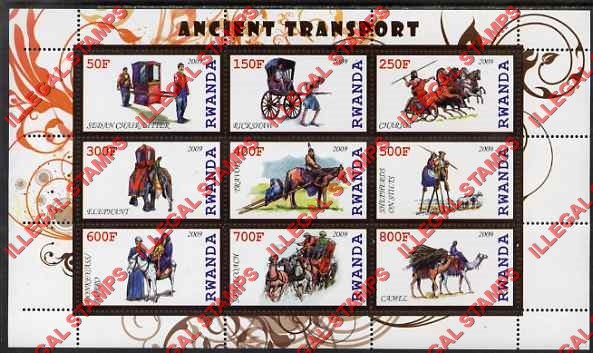 Rwanda 2009 Ancient Transport Illegal Stamp Sheet of 9 Rwanda 2009 Ancient Transport Illegal Stamp Sheet of 9