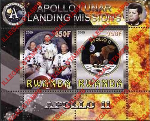 Rwanda 2009 Apollo 11 Illegal Stamp Souvenir Sheet of 2 Rwanda 2009 Apollo 11 Illegal Stamp Souvenir Sheet of 2