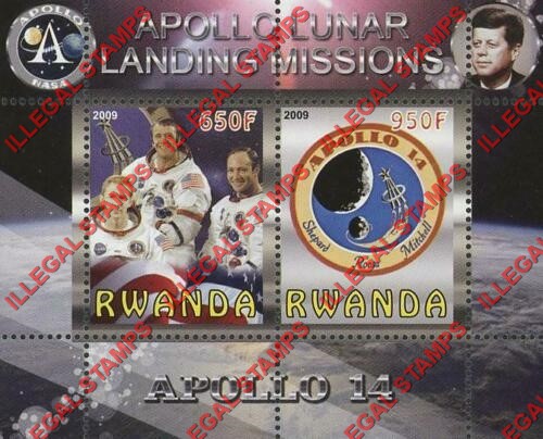 Rwanda 2009 Apollo 14 Illegal Stamp Souvenir Sheet of 2 Rwanda 2009 Apollo 14 Illegal Stamp Souvenir Sheet of 2