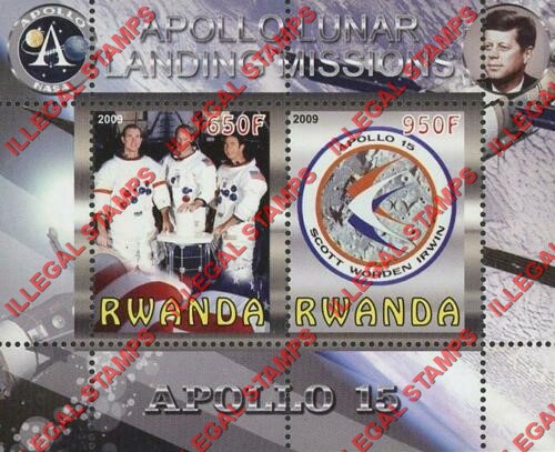 Rwanda 2009 Apollo 15 Illegal Stamp Souvenir Sheet of 2 Rwanda 2009 Apollo 15 Illegal Stamp Souvenir Sheet of 2