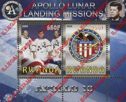 Rwanda 2009 Apollo 16 Illegal Stamp Souvenir Sheet of 2 Rwanda 2009 Apollo 16 Illegal Stamp Souvenir Sheet of 2