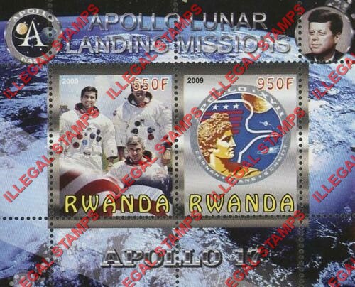 Rwanda 2009 Apollo 17 Illegal Stamp Souvenir Sheet of 2 Rwanda 2009 Apollo 17 Illegal Stamp Souvenir Sheet of 2