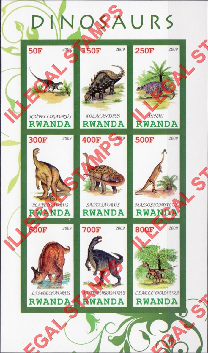 Rwanda 2009 Dinosaurs Illegal Stamp Sheets of 9 (Part 2) Rwanda 2009 Dinosaurs Illegal Stamp Sheets of 9 (Part 2)
