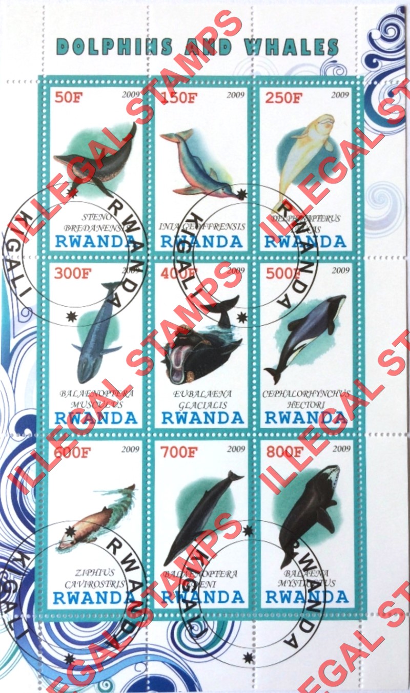 Rwanda 2009 Dolphins and Whales Illegal Stamp Sheet of 9 Rwanda 2009 Dolphins and Whales Illegal Stamp Sheet of 9
