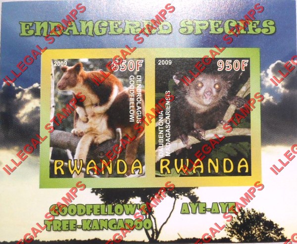 Rwanda 2009 Endangered Species Goodfellow's Tree-kangaroo and Aye-aye Illegal Stamp Souvenir Sheet of 2 Rwanda 2009 Endangered Species Goodfellow's Tree-kangaroo and Aye-aye Illegal Stamp Souvenir Sheet of 2