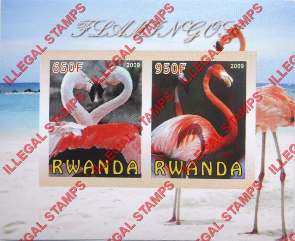 Rwanda 2009 Flamingos Illegal Stamp Souvenir Sheet of 2 Rwanda 2009 Flamingos Illegal Stamp Souvenir Sheet of 2