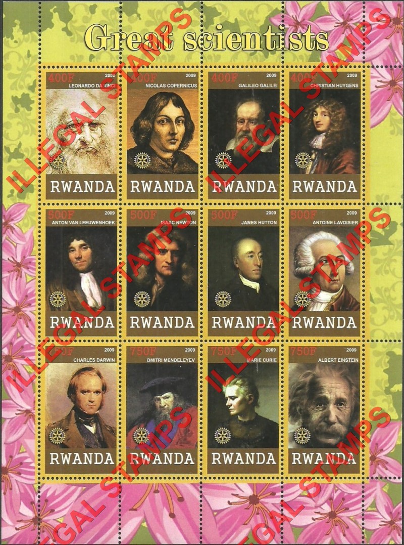 Rwanda 2009 Great Scientists Illegal Stamp Sheet of 12 Rwanda 2009 Great Scientists Illegal Stamp Sheet of 12