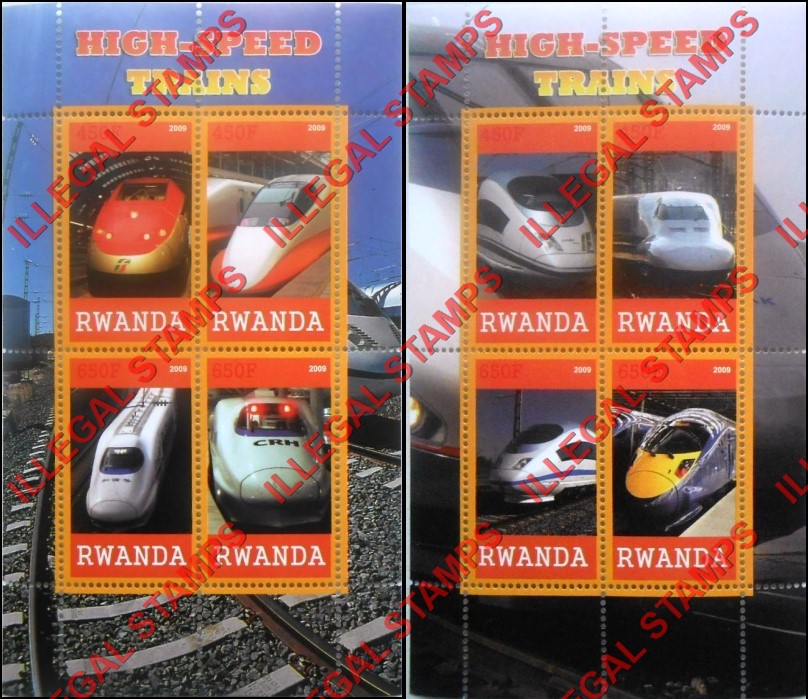 Rwanda 2009 High Speed Trains Illegal Stamp Souvenir Sheets of 4 Rwanda 2009 High Speed Trains Illegal Stamp Souvenir Sheets of 4