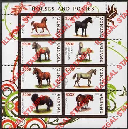 Rwanda 2009 Horses and Ponies Illegal Stamp Sheet of 8 Rwanda 2009 Horses and Ponies Illegal Stamp Sheet of 8