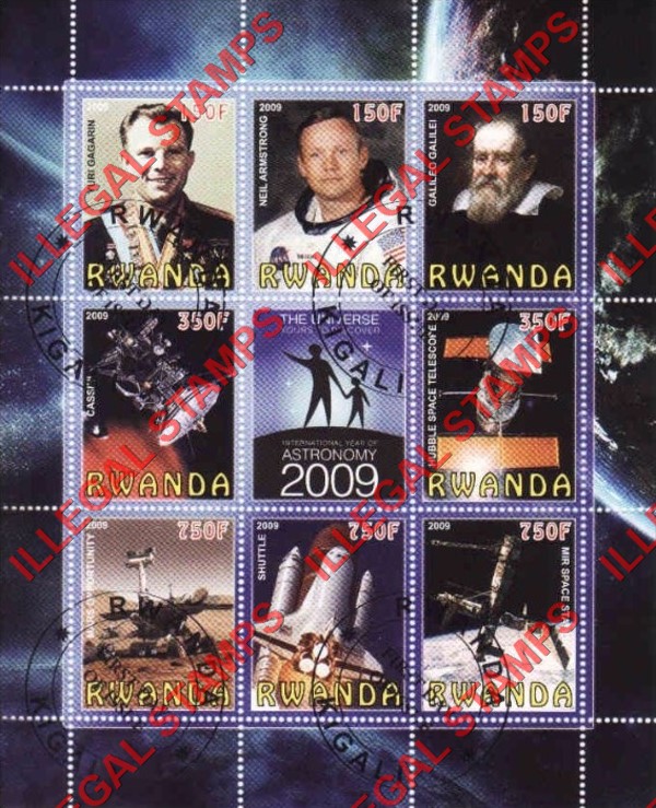 Rwanda 2009 International Year of Astronomy Illegal Stamp Sheet of 8 Plus Label Rwanda 2009 International Year of Astronomy Illegal Stamp Sheet of 8 Plus Label