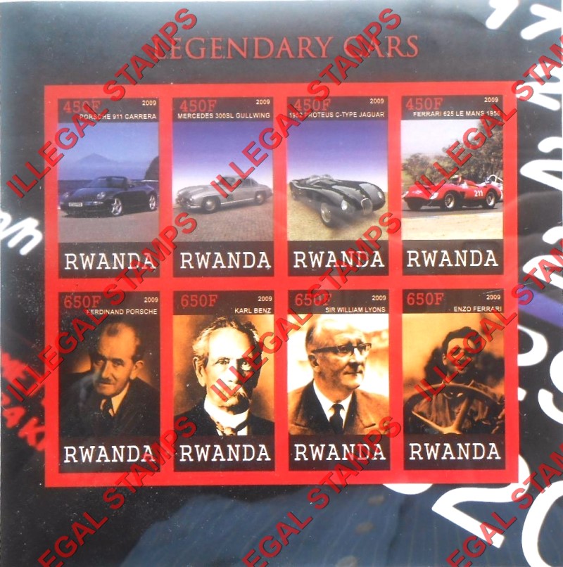 Rwanda 2009 Legendary Cars Illegal Stamp Sheet of 8 Rwanda 2009 Legendary Cars Illegal Stamp Sheet of 8
