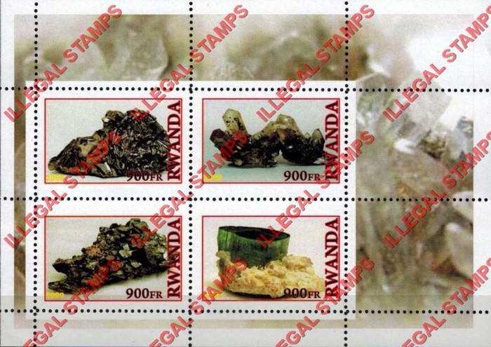 Rwanda 2009 Minerals Illegal Stamp Souvenir Sheet of 4 Rwanda 2009 Minerals Illegal Stamp Souvenir Sheet of 4