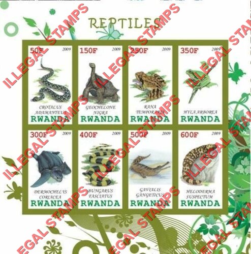 Rwanda 2009 Reptiles Illegal Stamp Sheet of 8 Rwanda 2009 Reptiles Illegal Stamp Sheet of 8